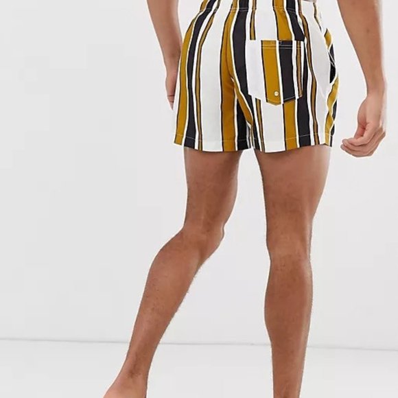 River Island Gold Stripe Print Swim Short - Picture 2 of 3